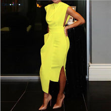 Load image into Gallery viewer, Women Sleeveless Side Zipper Slit Irregular Hem Dress Streetwear Sheath Solid  Knee-Length Summer Elegant Party Dress